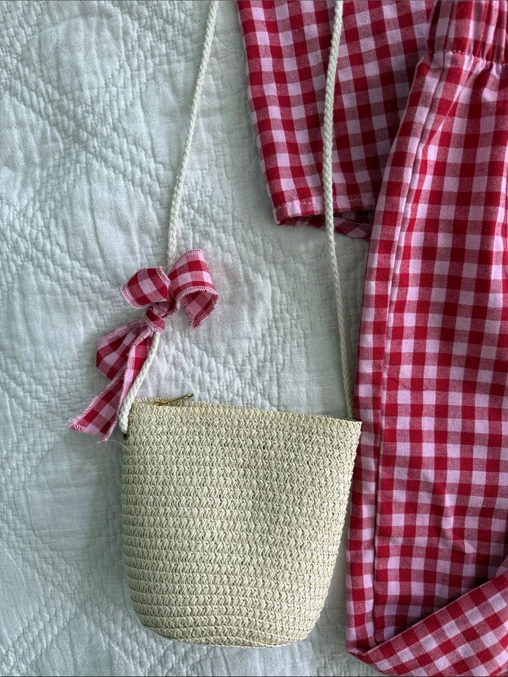 Btween Pink Gingham Wide-Leg Pants and Top and denim floral pink pinafore Sz 5